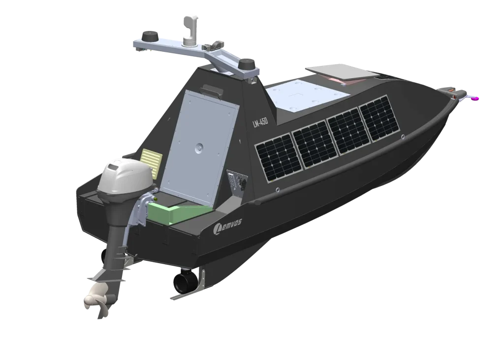 LM450 USV fitted with a high-power outboard motor for high-speed operations