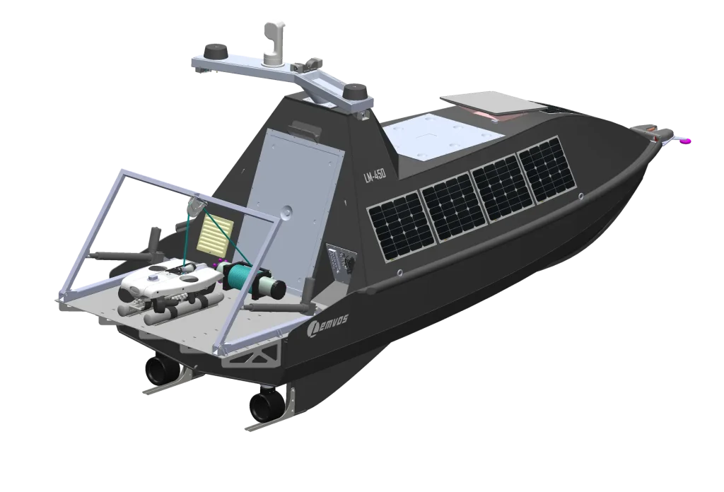 LM450 USV carrying a UUV on its external rear payload area